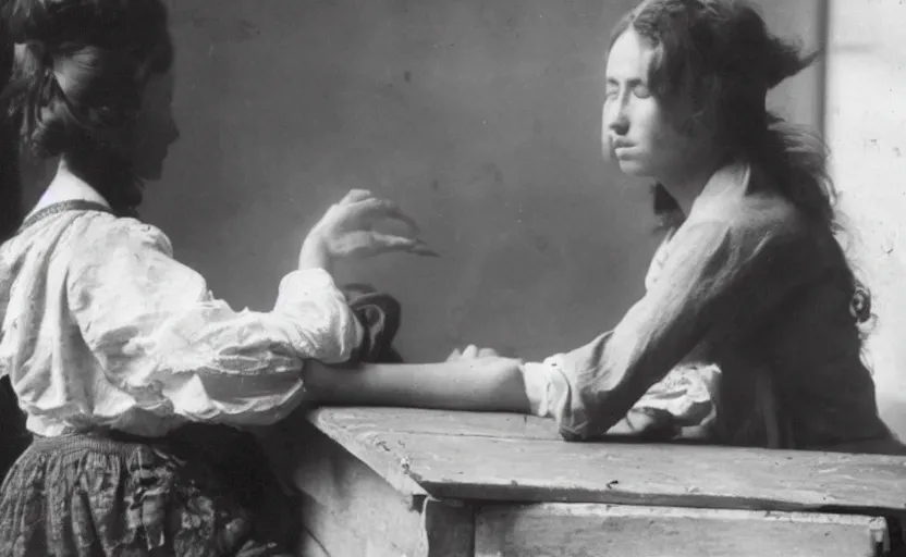 Prompt: a photo of young woman leaning on a table