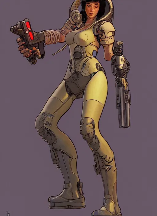 Prompt: powerful cyberpunk mercenary. portrait by jean giraud and anton otto fischer and john philip falter and will eisner and gil elvgren and pixar. full body. realistic proportions. science fiction d & d. overwatch, rb 6 s, cyberpunk 2 0 7 7, blade runner 2 0 4 9 concept art. cel shading. thick lines.