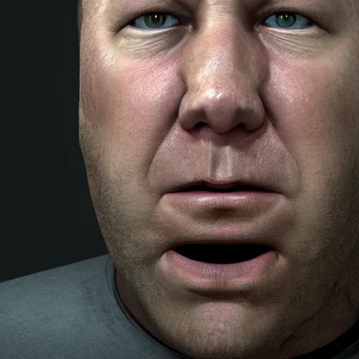 Image similar to hyperrealistic mixed media image of info wars alex jones sad baby, stunning 3 d render inspired art by xiang duan and thomas eakes and greg rutkowski, perfect facial symmetry, hyper realistic texture, realistic, highly detailed attributes and atmosphere, dim volumetric cinematic lighting, 8 k octane detailed render, post - processing, masterpiece,