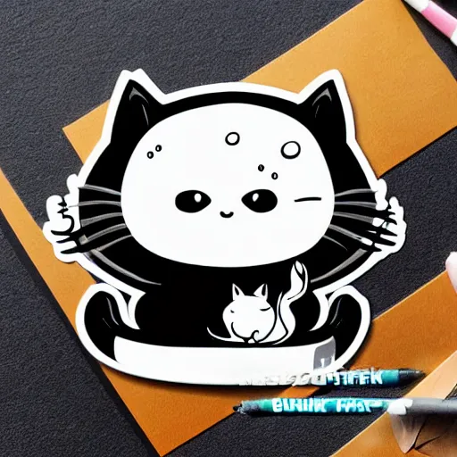 Image similar to a cute digital art of black ink slime in form of liquid black cat, cartoon sticker, dnd slime illustration