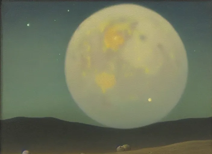 Image similar to mare tranquillitatis on the moon, lunar surface in the style of hudson river school of art, oil on canvas