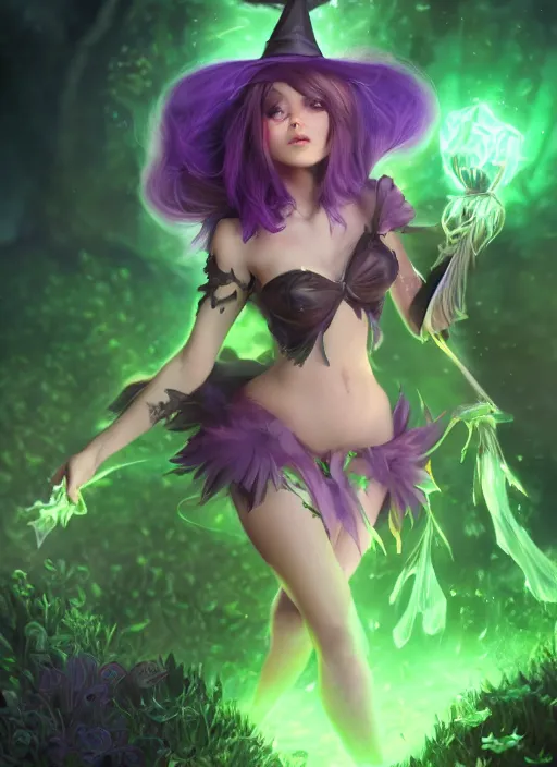 Prompt: lulu short fairy witch with green eyes, from league of legends, purple skin, au naturel, hyper detailed, digital art, trending in artstation, cinematic lighting, studio quality, smooth render, fluorescent skin, unreal engine 5 rendered, octane rendered, art style by klimt and nixeu and ian sprigger and wlop and krenz cushart