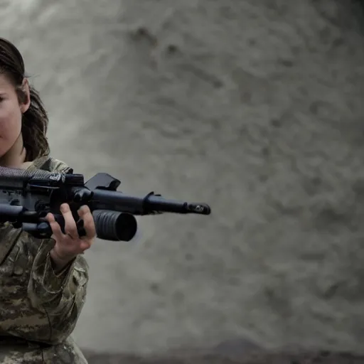 Prompt: a photograph of emilia clark as a female soldier, cinematic lightening, professional, pentax k 1 0 0 0, sharp focus