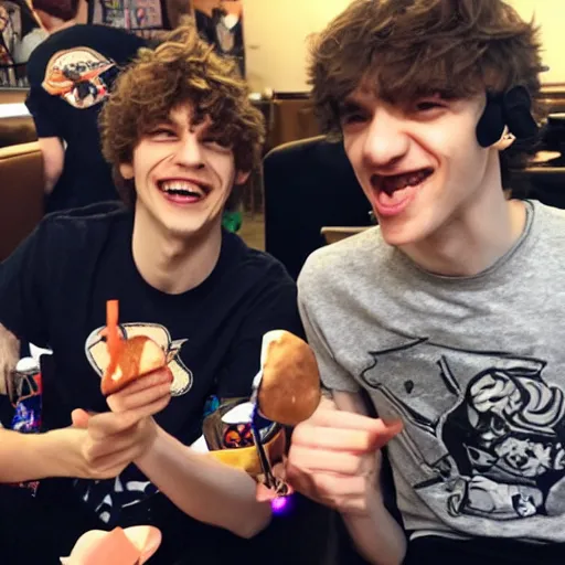 Image similar to Meteos and Sneaky having a great time at Bobby's pizza party