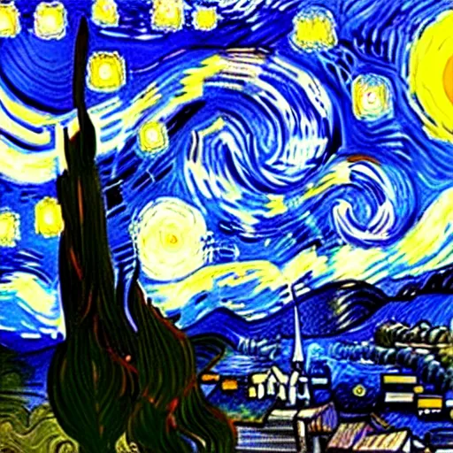 Image similar to dexter morgan painting starry night in the style of van gogh oil painting