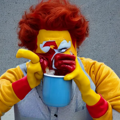 Image similar to ronald mcdonald puking vomiting