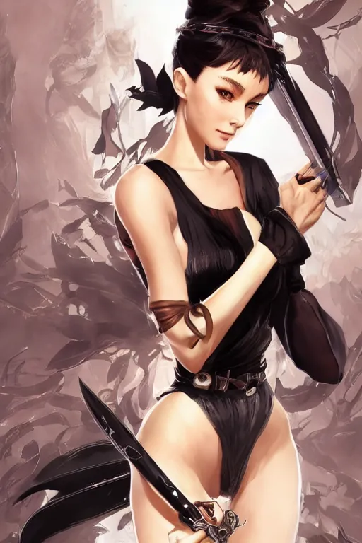 Prompt: Audrey Hepburn in a blade and soul spinoff artbook rendered by the artist Taran Fiddler, Joe Madureira,Nadezhda Tikhomirova, Jiyun Chae, Lê Long, trending on Artstation by Hyung tae Kim, artbook, Stanley Artgerm Lau, WLOP, Rossdraws , James Gurney