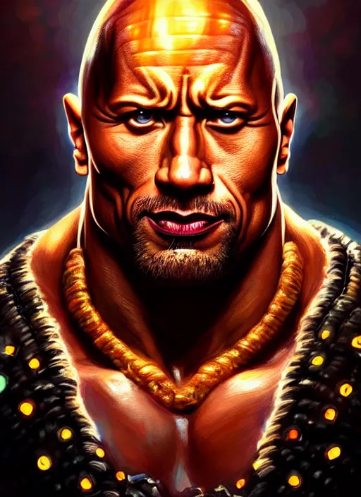 Image similar to portrait of dwayne johnson as shiva god of destruction, intricate, elegant, glowing lights, highly detailed, digital painting, artstation, glamor pose, concept art, smooth, sharp focus, illustration, art by artgerm and greg rutkowski, artey freytag