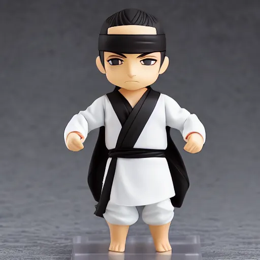 Image similar to side view of an arabic ninja boy as nendoroid in arabic clothes, side view, 8 k hd dof, kodak film,