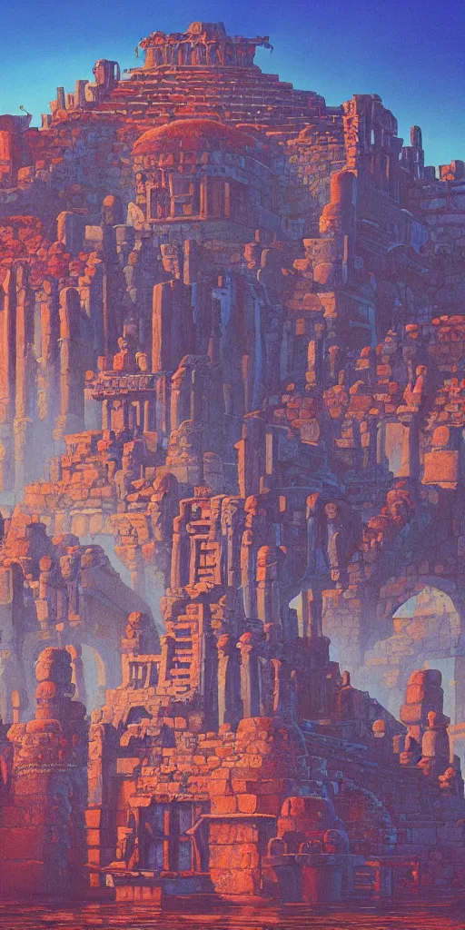 Prompt: palace of the aztec queen!!! a highly detailed cinematic oil painting by roger dean and alena aenami, dynamic lighting