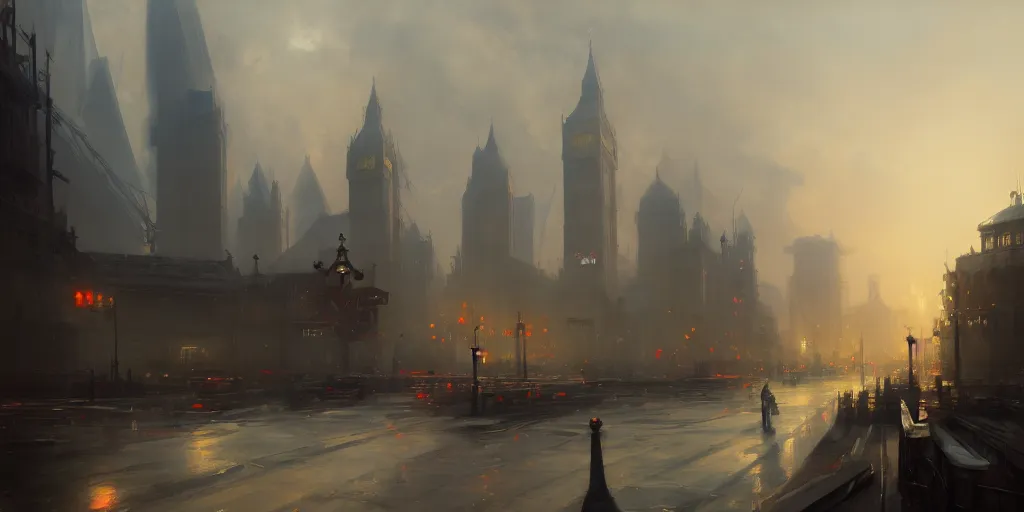 Image similar to london in 1 9 1 7, extremely detailed digital painting, in the style of fenghua zhong and ruan jia and jeremy lipking and peter mohrbacher, mystical colors, rim light, beautiful lighting, 8 k, stunning scene, raytracing, octane, trending on artstation