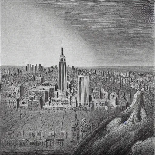 Prompt: New york city, by gustave dore and william blake