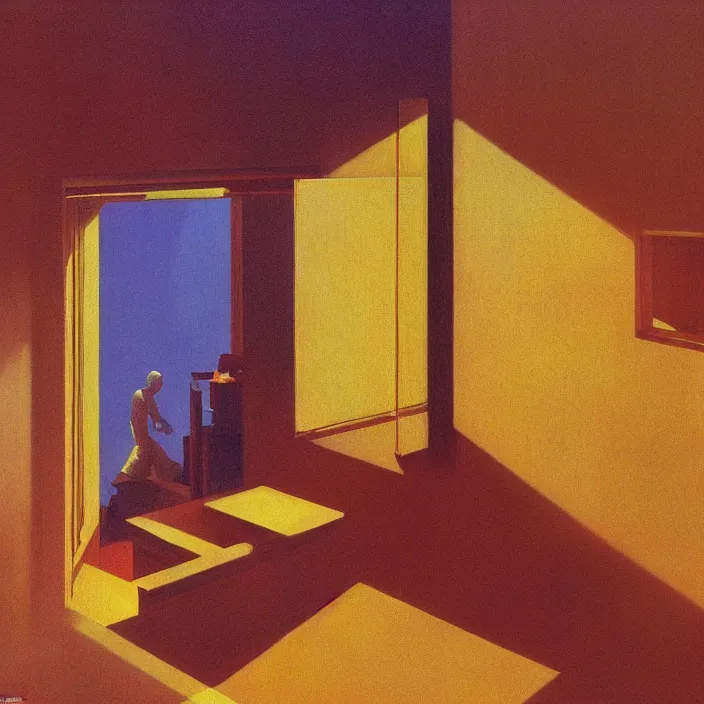 Image similar to waking up in the morning and the sun is shining through the window, science fiction, Edward Hopper and James Gilleard, Zdzislaw Beksinski, highly detailed