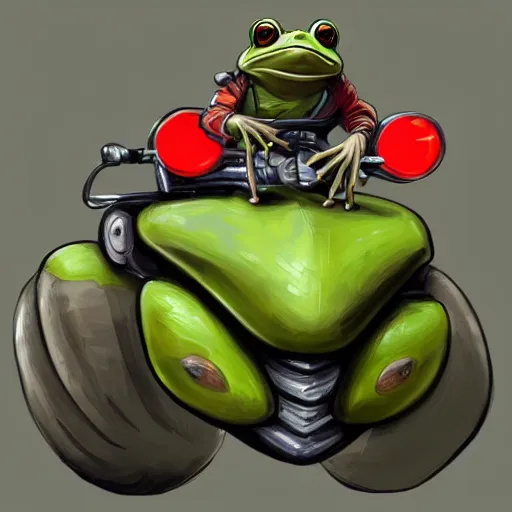 Image similar to a frog riding a motorcycle, digital painting, artstation, photo