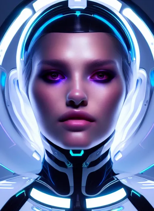 Image similar to portrait of female humanoid, intricate, very futuristic suit, elegant, cyber neon lights, highly detailed, digital photography, trending in artstation, trending in pinterest, glamor pose, concept art, smooth, sharp focus, art by artgerm and greg rutkowski