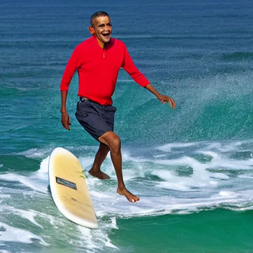 Image similar to barack obama surfing a giant wave with a margarita in his hand