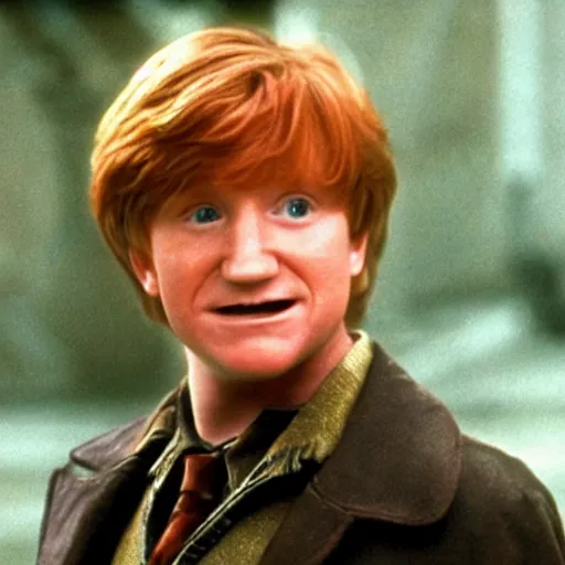 Image similar to Robin Williams playing Ron Weasley in Harry Potter, screenshot