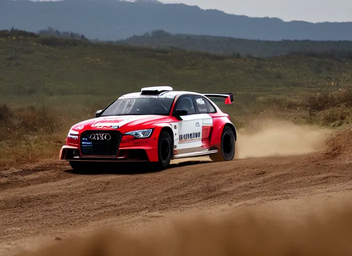 Image similar to action photo of an Audi M3 Nismo rally car on a dirt road