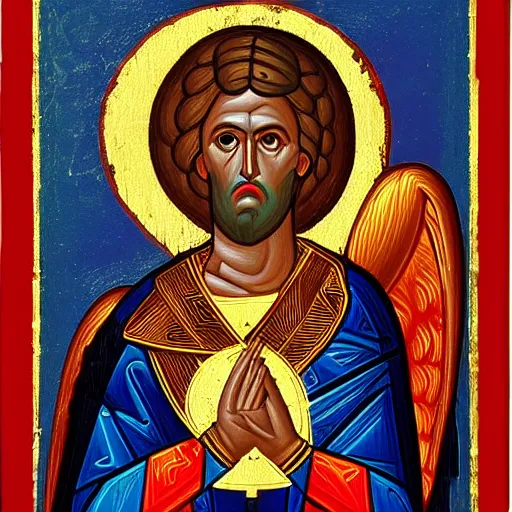 Prompt: archangel miguel, orthodox christian icon, christian art