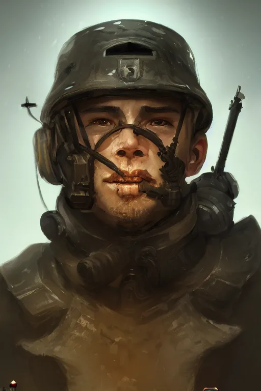 Image similar to a portrait of humanization of war, grim - lighting, high - contrast, intricate, elegant, highly detailed, digital painting, artstation, concept art, smooth, sharp focus, illustration