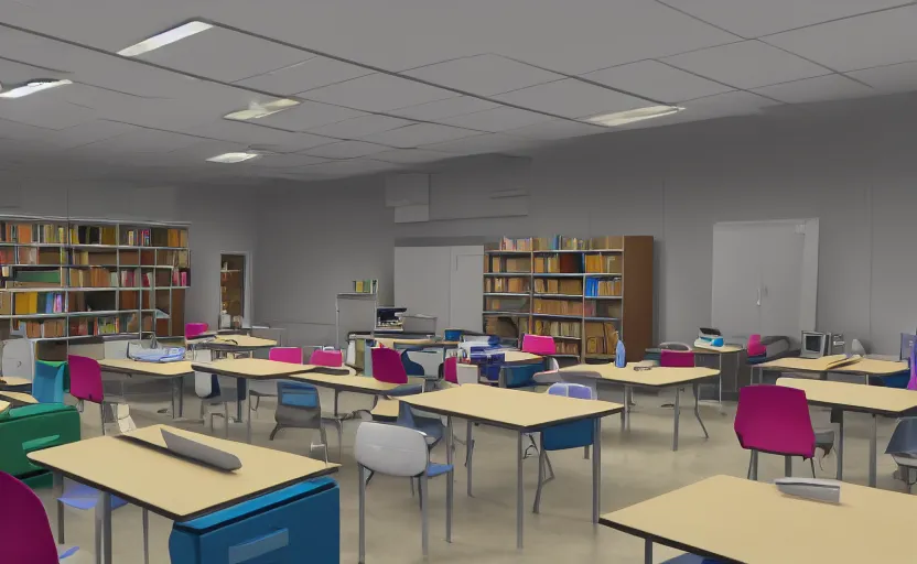 Prompt: blender classroom scene render