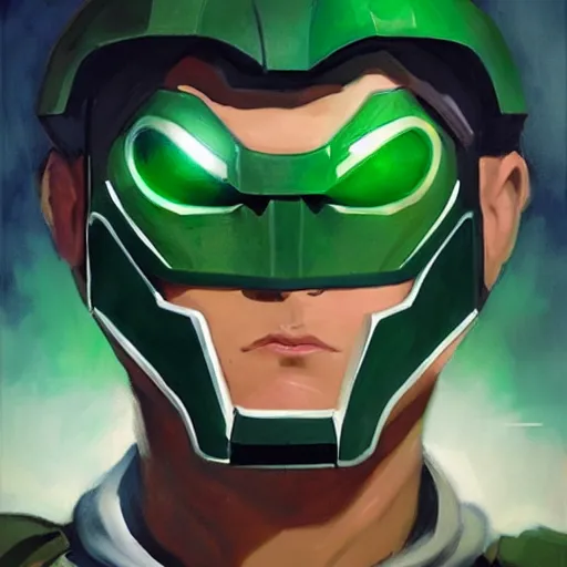 Image similar to greg manchess portrait painting of armored green lantern as overwatch character, medium shot, asymmetrical, profile picture, organic painting, sunny day, matte painting, bold shapes, hard edges, street art, trending on artstation, by huang guangjian and gil elvgren and sachin teng