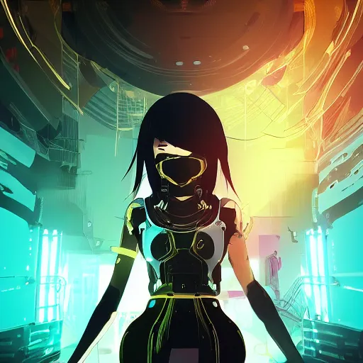 Image similar to Frequency indie album cover, luxury advertisement, golden filter, golden and black colors. A clean and detailed post-cyberpunk sci-fi close-up schoolgirl, she is very powerful, in asian city in style of cytus and deemo, mysterious vibes, by Tsutomu Nihei, by Ilya Kuvshinov, by Greg Tocchini, nier:automata, Yorda from Ico and Lain Iwakura, set in half-life 2, beautiful with eerie vibes, very inspirational, very stylish, with gradients, surrealistic, dystopia, postapocalyptic vibes, depth of field, mist, rich cinematic atmosphere, perfect digital art, mystical journey in strange world, beautiful dramatic dark moody tones and studio lighting, shadows, bastion game, arthouse