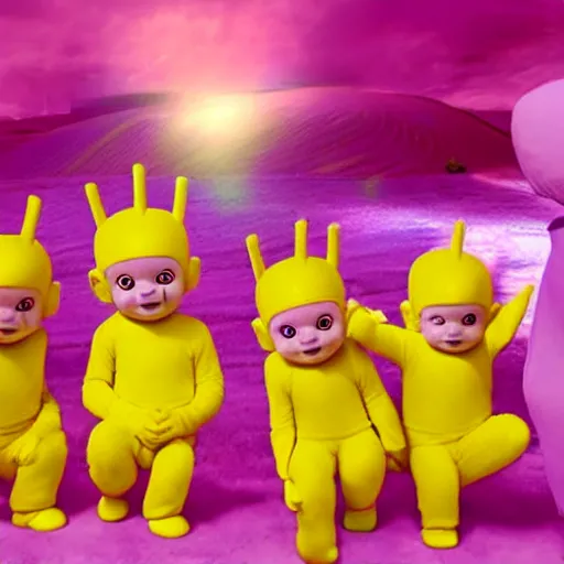 Image similar to creepy teletubbies