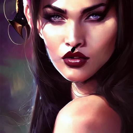 Image similar to alchemyst girl Megan Fox with cat ears, by WLOP, by Artgerm, by Michael Garmash, by Rob Rey, digital art, trending on artstation, beautiful lightning, atmospheric