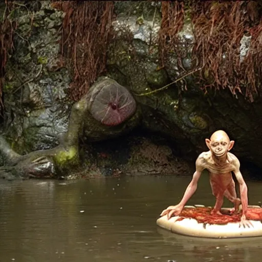 Image similar to Gollum floats on a bloody stream