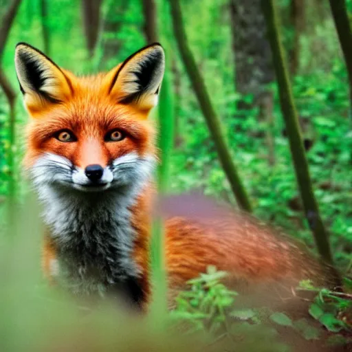 Prompt: a fox in the forest, fujifilm provia 100f, realistic photo