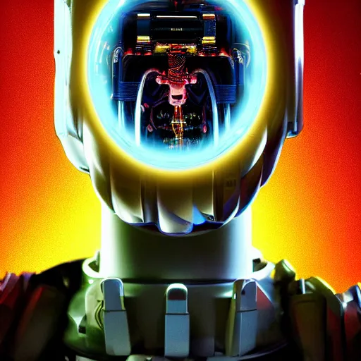 Prompt: Beautiful Photo of Arduino Uno in the robot's head. cyborg man. Cyberpunk. splatterpunk. 4K