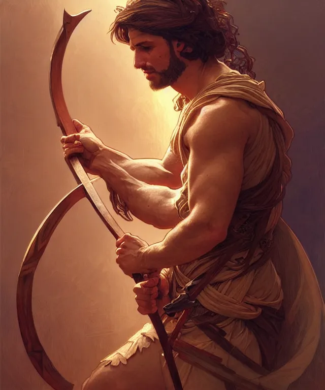 Image similar to portrait of biblical cain holding a spear, intricate, headshot, highly detailed, digital painting, artstation, concept art, sharp focus, cinematic lighting, illustration, art by artgerm and greg rutkowski, alphonse mucha, cgsociety