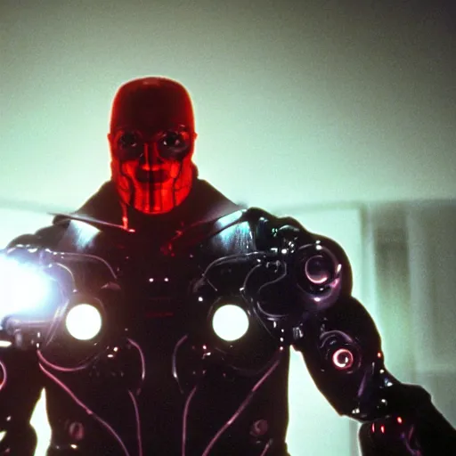 Prompt: movie still of man super villain cyborg, cinematic composition, cinematic light, by wes craven