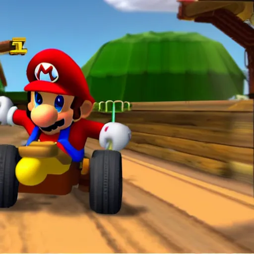 Prompt: gameplay footage of captain Jack sparrow in super Mario kart
