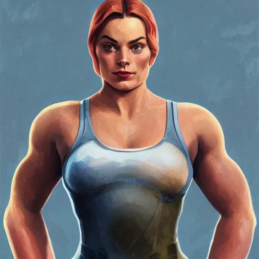 Image similar to socialist realism propaganda poster of margot robbie as beautiful female weightlifter from overwatch, portrait, profile picture, socialist realism, highly detailed, intricate, digital painting, artstation, sharp focus, illustration, art by jakub rozalski, greg rutkowski, artgerm, tan zi and ayanamikodon and alphonse mucha and wlop