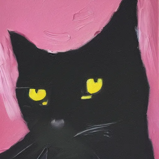 Image similar to abstract expressionism oil painting of a black cat