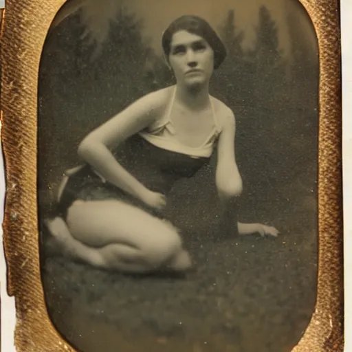 Image similar to tintype photo, swimming deep underwater, squid girl