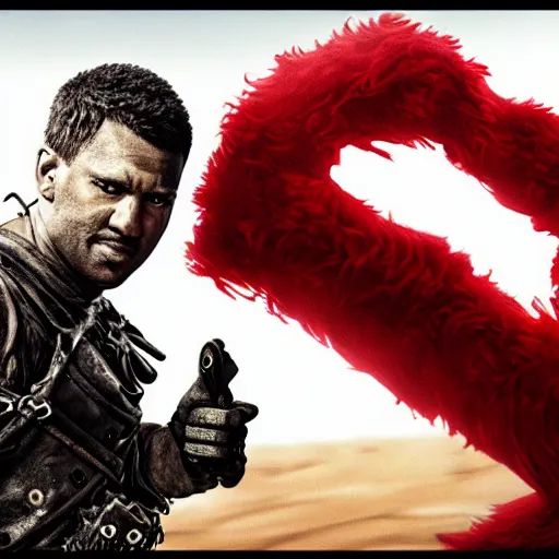 Image similar to Elmo in mad max fury, HD, 4k, high resolution, intricate detail, realistic