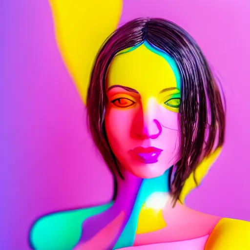 Image similar to a beautiful female made out of plastic, full body, colourful background, 5 0 mm lens, f 1. 4, sharp focus, ethereal, emotionally evoking, head in focus, volumetric lighting, 8 k