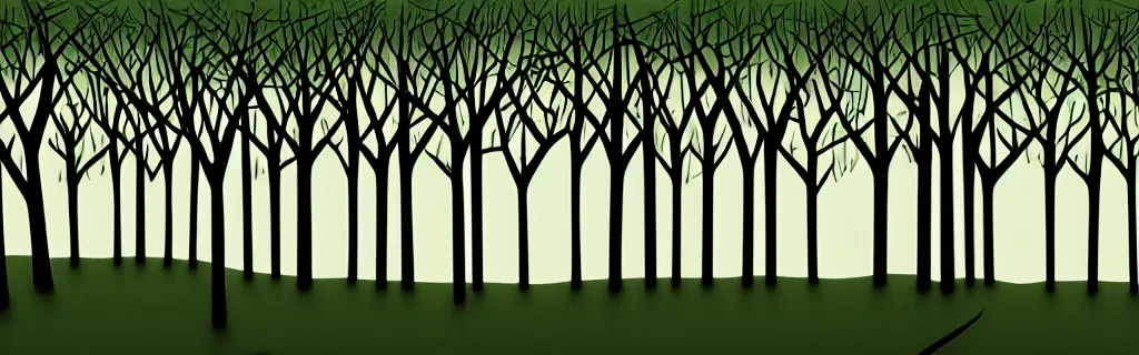 Prompt: hospital ward, trees, black and green tones, animated film, stylised, illustration, by eyvind earle, scott wills, genndy tartakovski