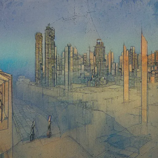 Prompt: a drawing of tel aviv, concept art by mikalojus konstantinas ciurlionis, pixiv, vorticism, concept art, dystopian art, official art