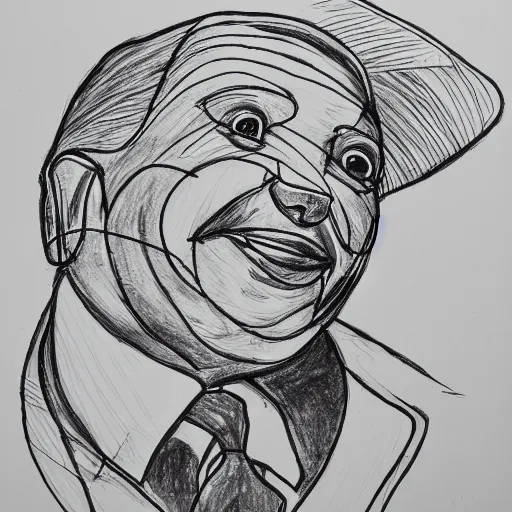 Prompt: continuous single line contour - drawing of captain - kangaroo, pen on white paper