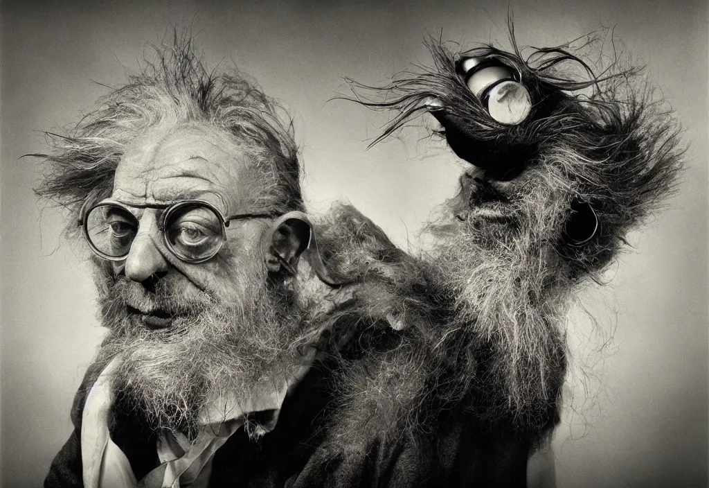 Prompt: full frame dr. seuss characters, anthropomorphic space womble by lee jeffries, gelatin silver process photo, h. r. giger, by lee jeffries