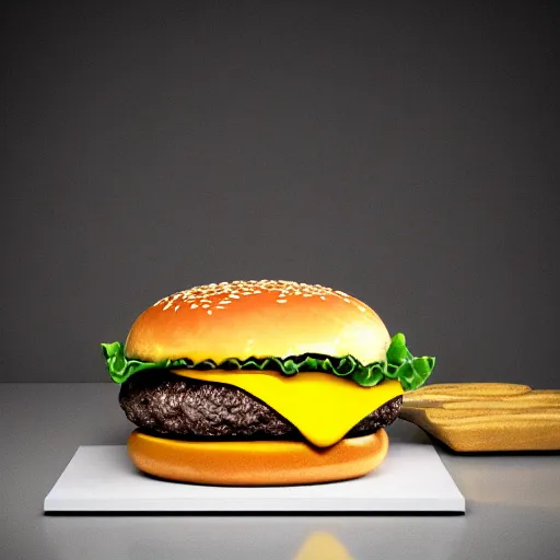 Prompt: still photo of a cheese burger, highly detailed, photorealistic portrait, bright studio setting, studio lighting, crisp quality and light reflections, unreal engine 5 quality render