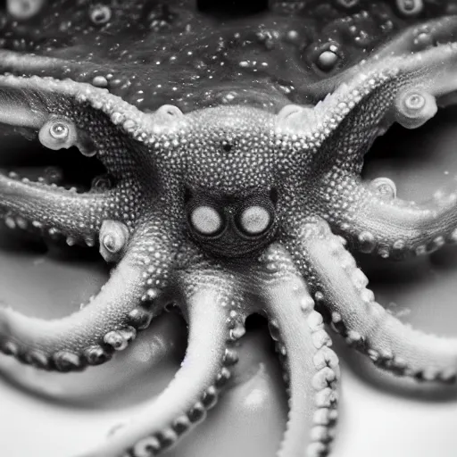 Prompt: a close up of an octopus with human eyes, a macro photograph by craola, flickr contest winner, mingei, lovecraftian, grotesque, macro photography