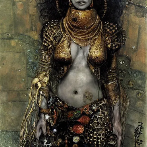 Prompt: depraved goddess soldier, intricate detail, klimt, royo, royo, whealan,