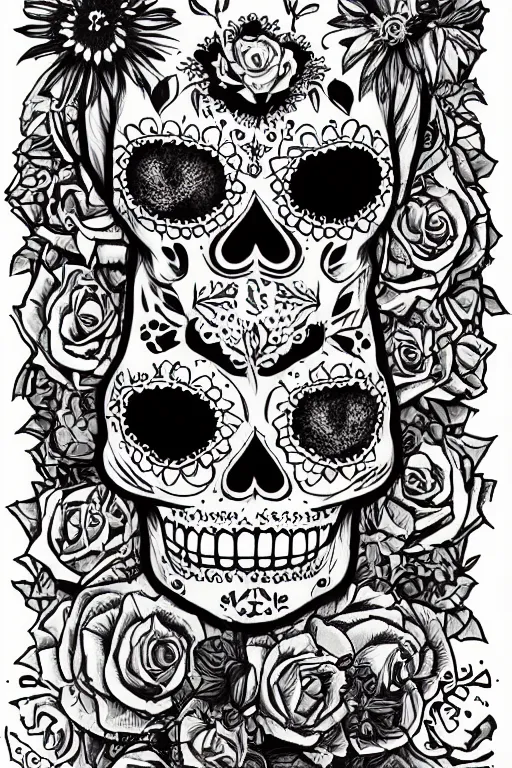 Image similar to Illustration of a sugar skull day of the dead girl, art by James Jean