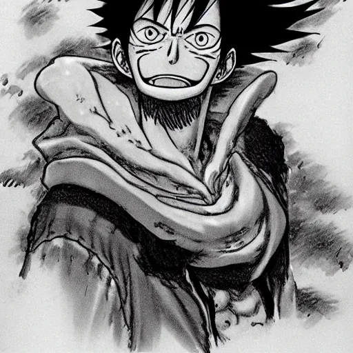 Prompt: [ luffy mustache ] ( by kim jung gi ) ( by kentaro miura ) ( by takao saito ) ( manga concept art )