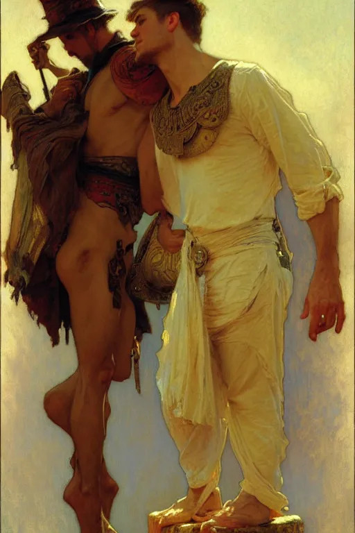 Image similar to 2 attractive men, painting by gaston bussiere, craig mullins, greg rutkowski, alphonse mucha